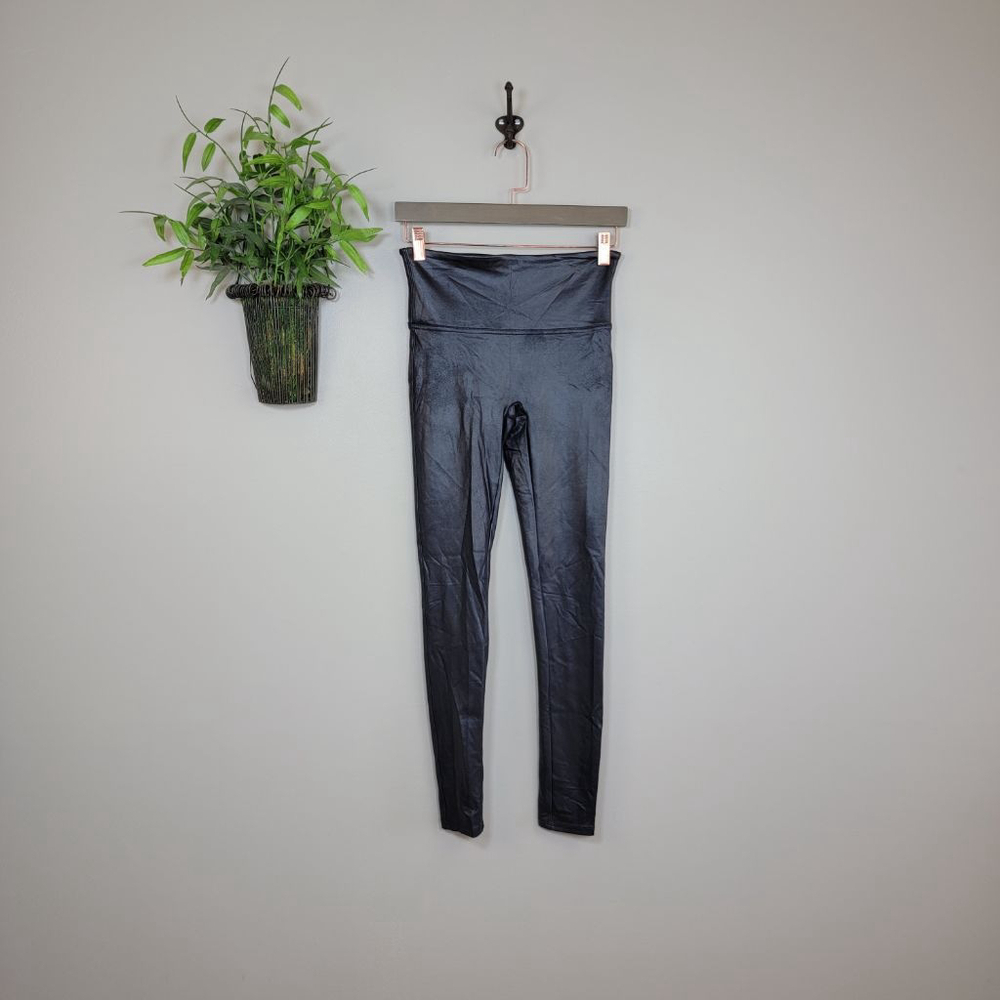 SPANX Faux Leather Leatherette Leggings Black #2437 High Waisted Skinny Pants M